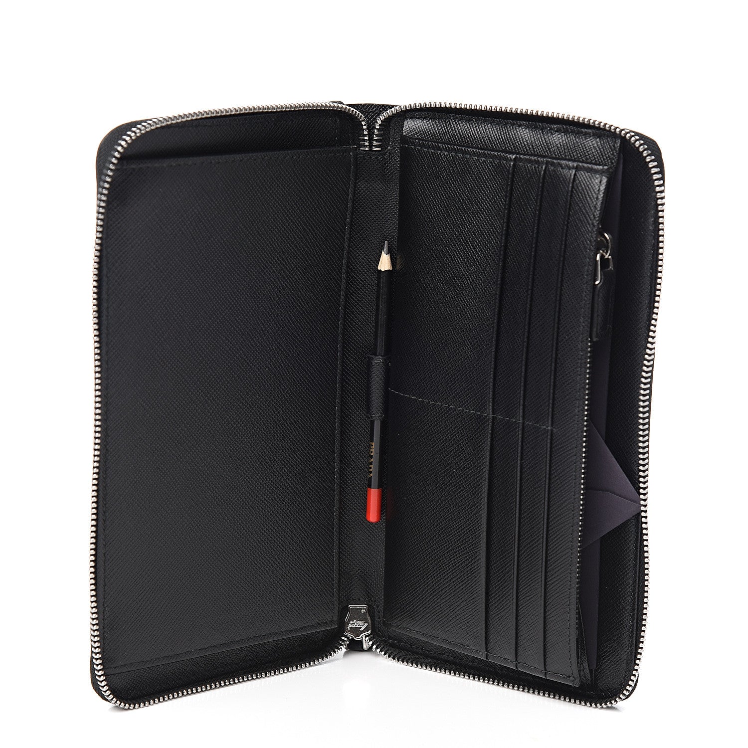 Prada Saffiano Large Zip Around Travel Wallet Black 4 of 7