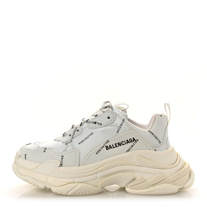 Balenciaga Technical Fabric Allover Logo Womens Triple S Sneakers 39 White Black 1 of 11