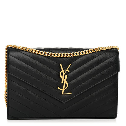 Saint Laurent Grain De Poudre Matelasse Chevron Monogram Chain Wallet Black 1 of 10