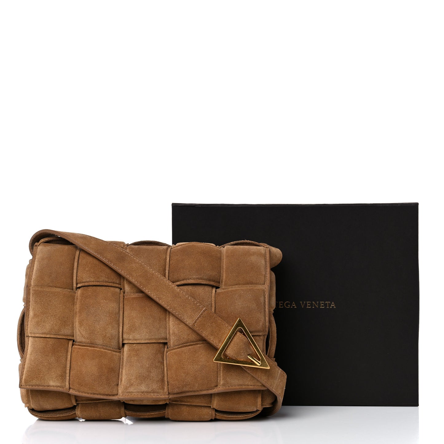 Suede Maxi Intrecciato Padded Cassette Crossbody Bag Taupe
