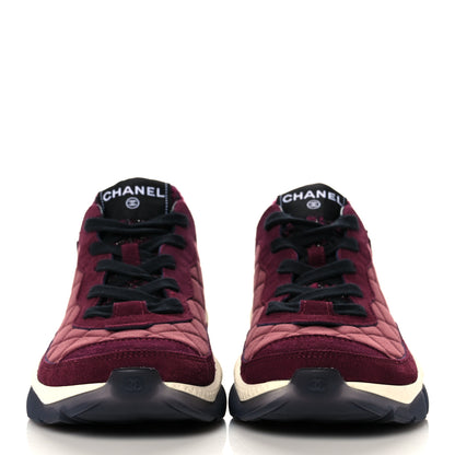 Chanel Tweed Suede Calfskin Grained Calfskin Womens CC Sneakers 39.5 Burgundy Black Silver 2 of 8