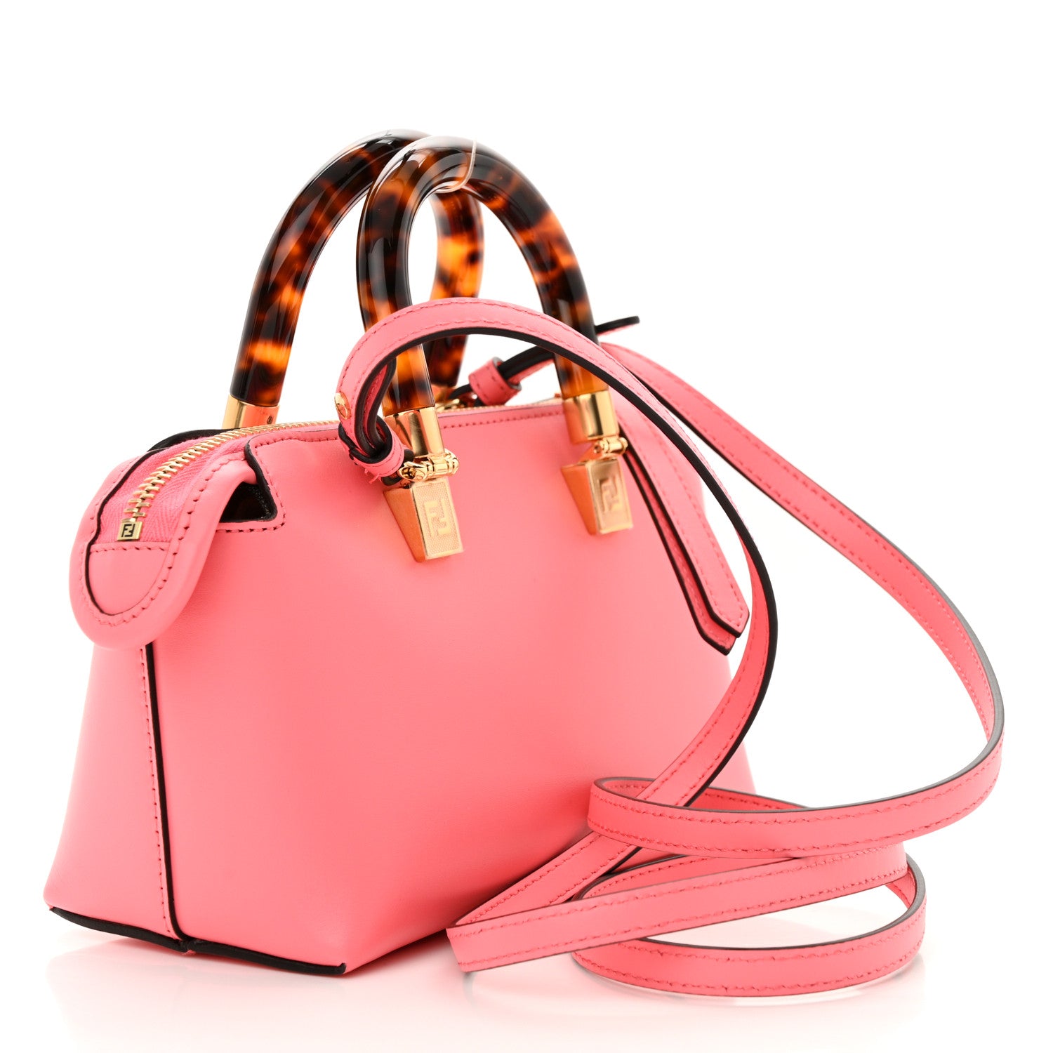Fendi Vitello King Plexiglass Logo Embossed Mini By The Way Top Handle Boston Bag Pink Dalia 3 of 11