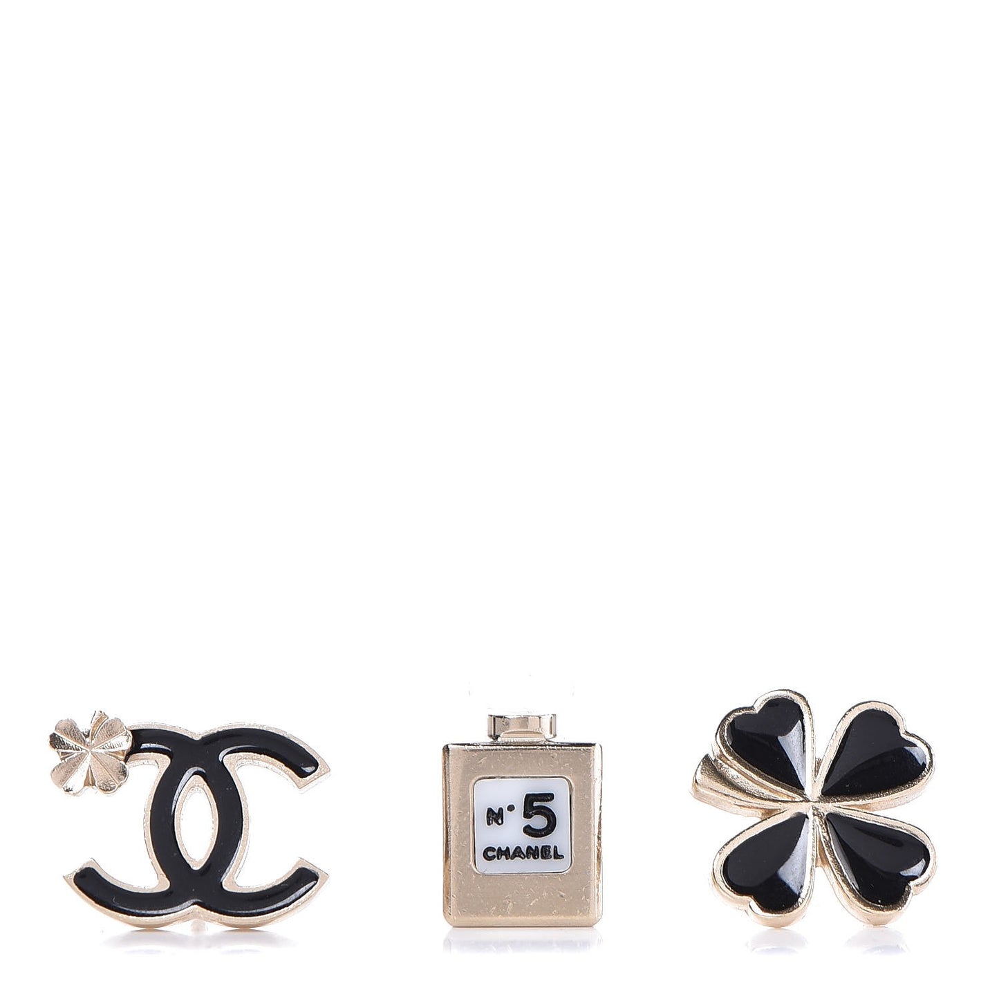 Metal Lucky No 5 CC Brooch Set Gold