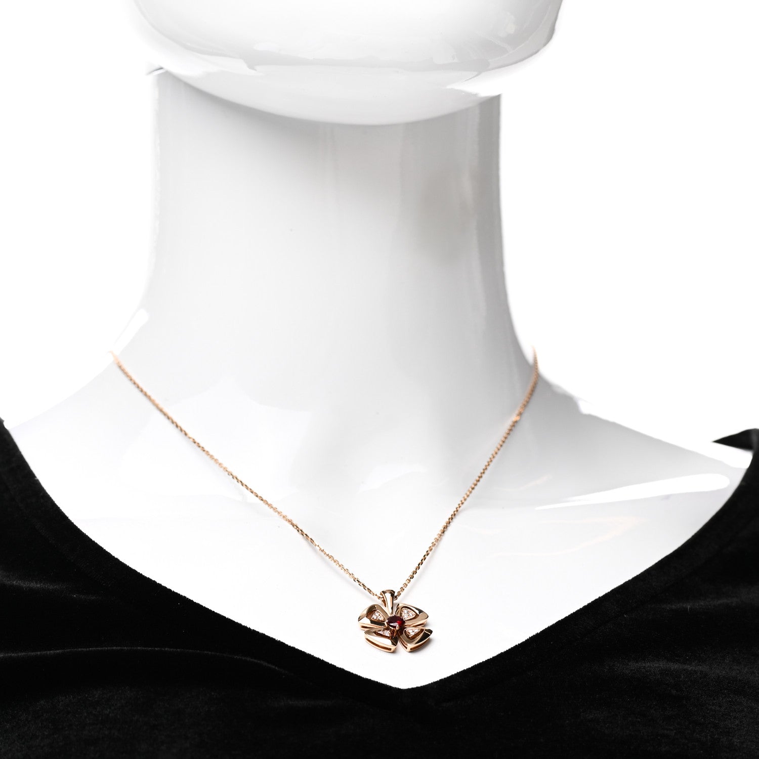 Bulgari 18K Rose Gold Diamond Ruby Fiorever Pendant Necklace 2 of 5