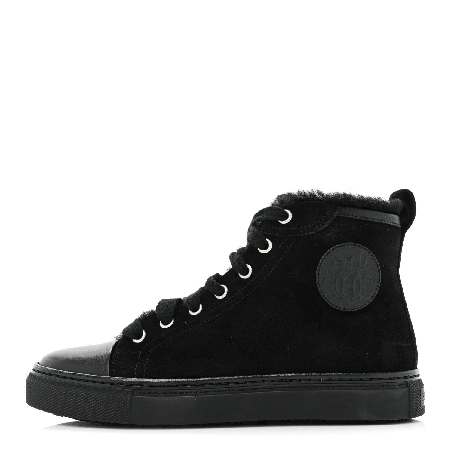 Hermes Suede Shearling Womens Jimmy High Top Sneakers 35 Black 1 of 12