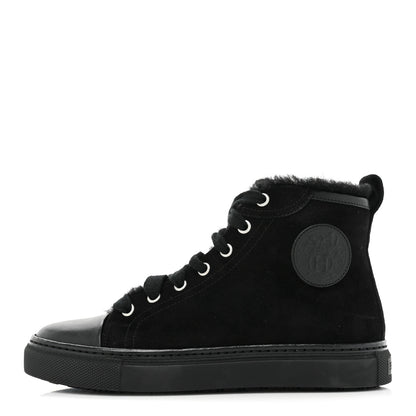 Hermes Suede Shearling Womens Jimmy High Top Sneakers 35 Black 1 of 12