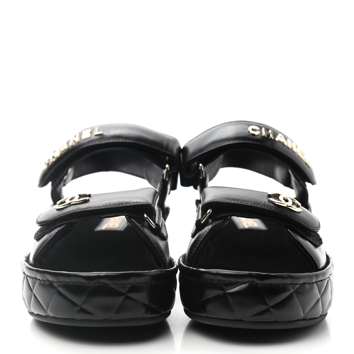 Shiny Calfskin Logo Platform Sandals 39 Black