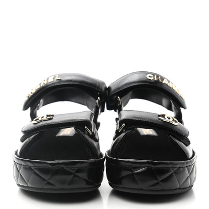 Chanel Shiny Calfskin Logo Platform Sandals 39 Black 2 of 8