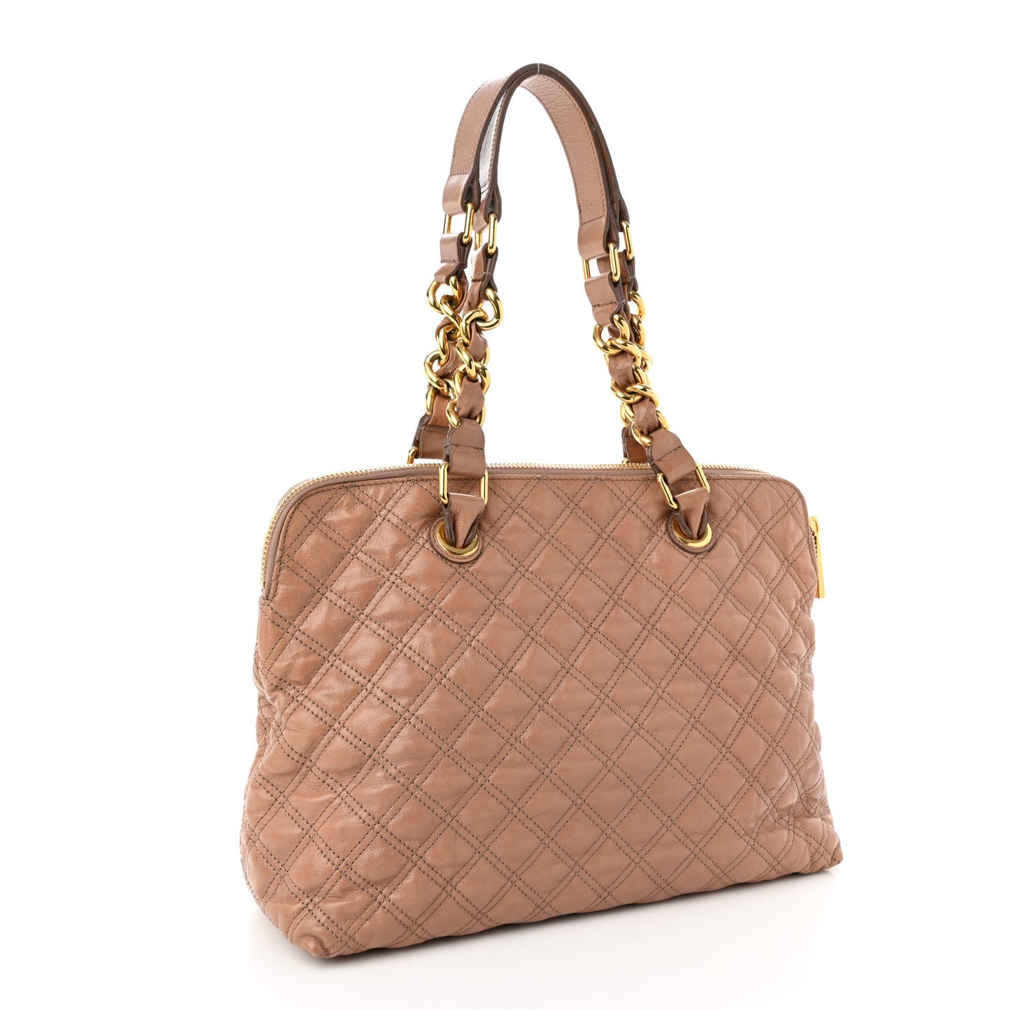 Lacquered Goatskin Quilted Karlie Satchel Brown