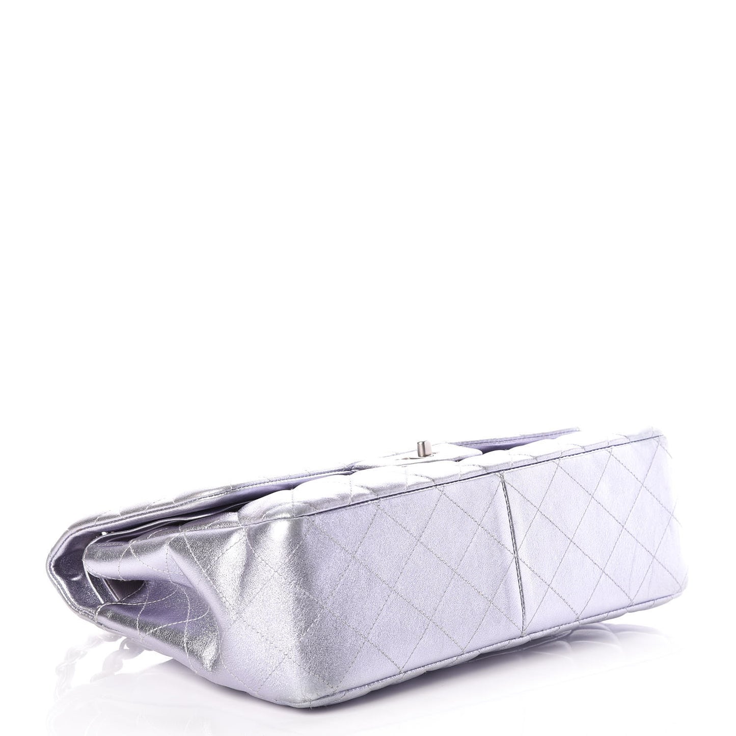 Metallic Lambskin Quilted Jumbo Double Flap Light Purple