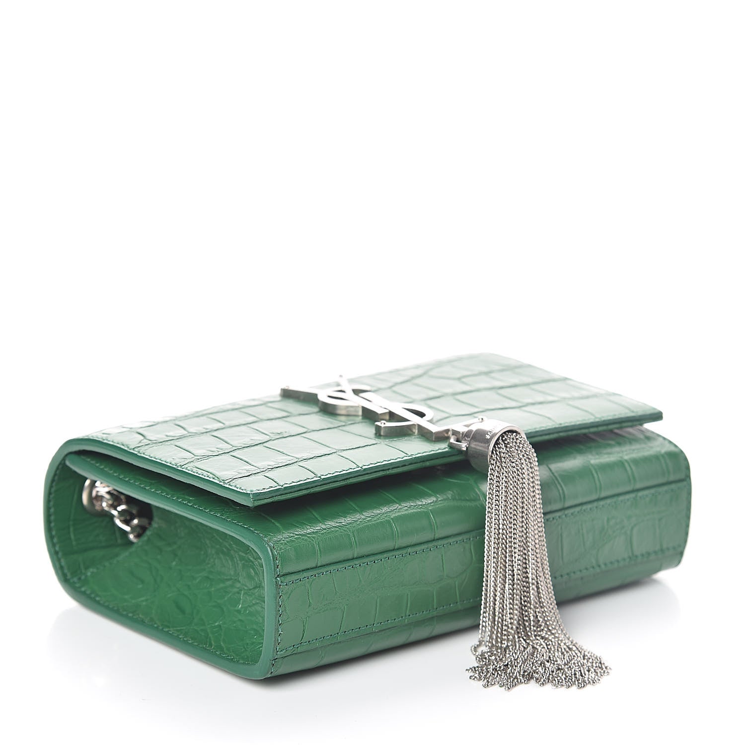 Saint Laurent Calfskin Crocodile Embossed Monogram Small Kate Tassel Satchel Green 4 of 8