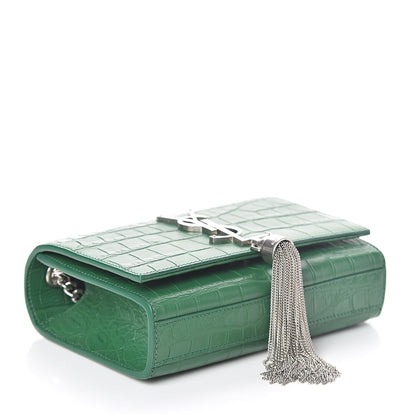 Saint Laurent Calfskin Crocodile Embossed Monogram Small Kate Tassel Satchel Green 4 of 8
