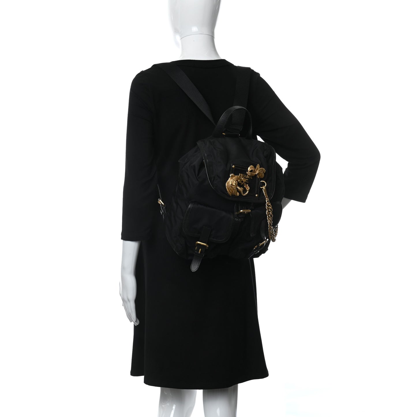 Nylon Vela Saffiano Dragon Backpack Black