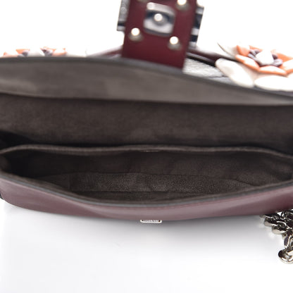 Fendi Vitello Dolce Flowerland Bi-Color Studded Micro Double Baguette Bordeaux White Ice 6 of 10