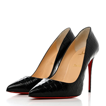 Christian Louboutin Calfskin Crocodile Embossed Pigalle Follies 100 Pumps 39 Black 3 of 8