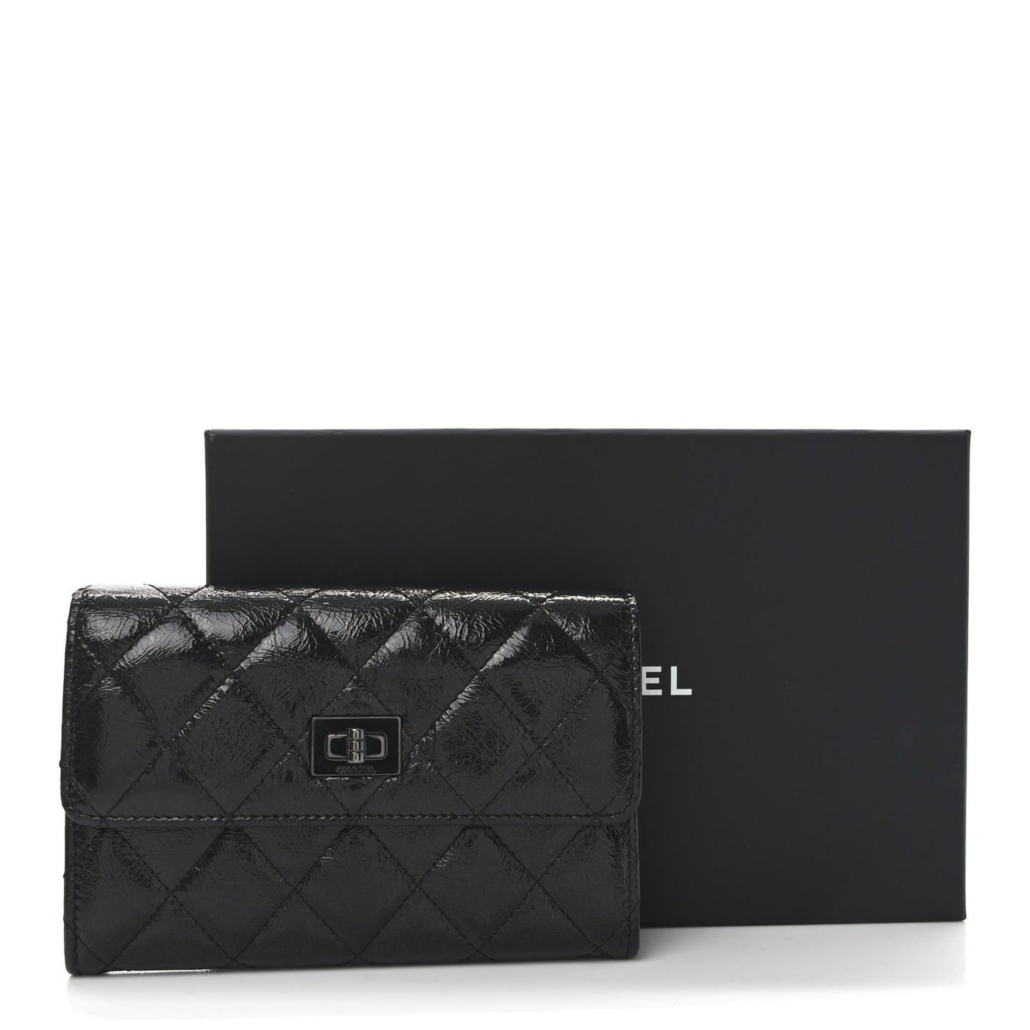Shiny Calfskin Quilted Reissue Flap Card Holder Black