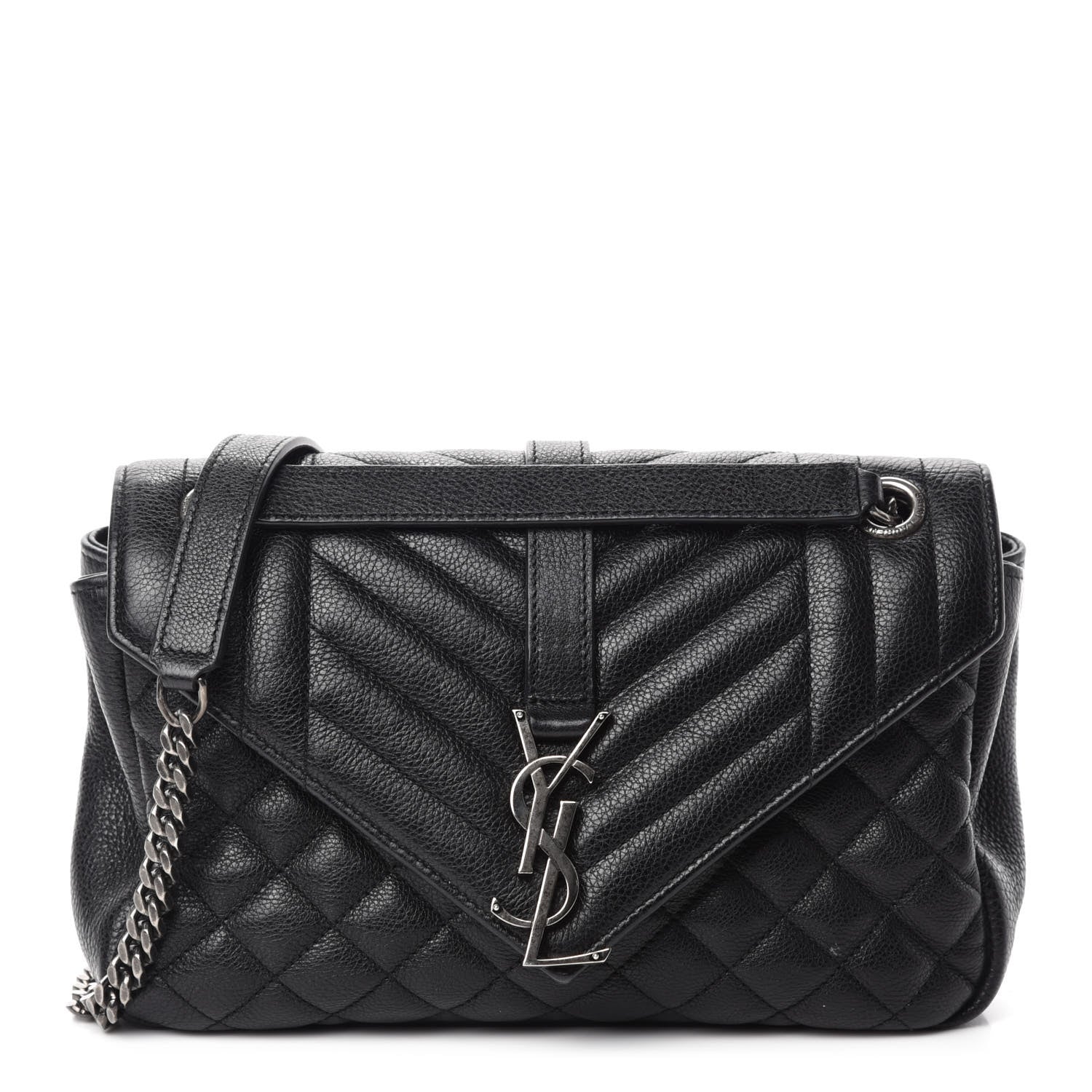 Saint Laurent Grained Calfskin Tri-Quilt Monogram Medium College Bag Black 1 of 11