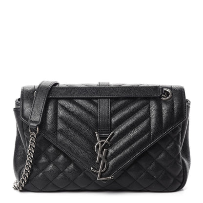 Saint Laurent Grained Calfskin Tri-Quilt Monogram Medium College Bag Black 1 of 11