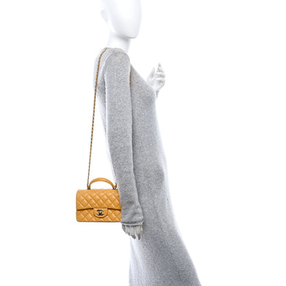 Chanel Lambskin Quilted Mini Top Handle Rectangular Flap Yellow 2 of 12