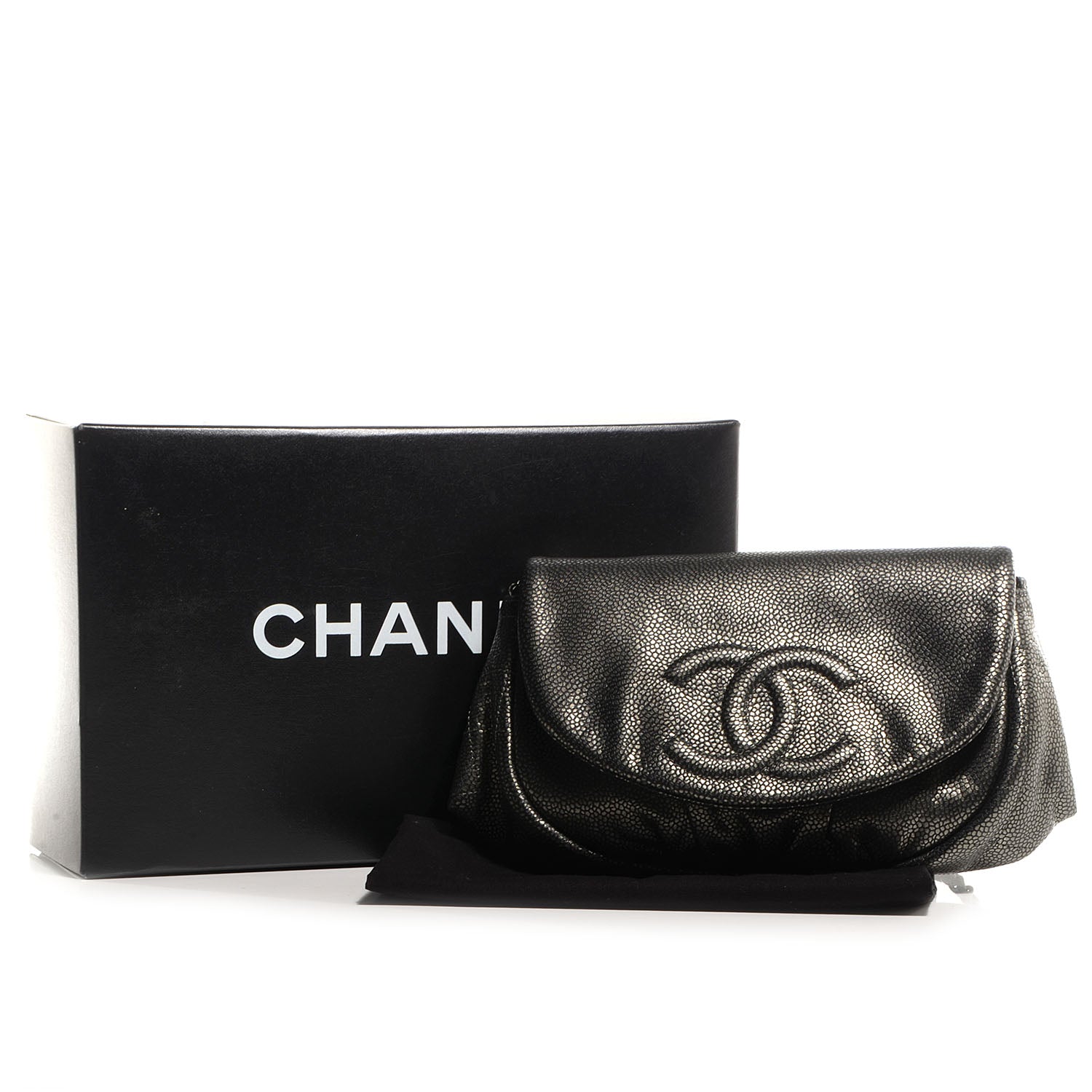 Chanel Metallic Caviar Half Moon Wallet On Chain WOC Dark Silver 8 of 8