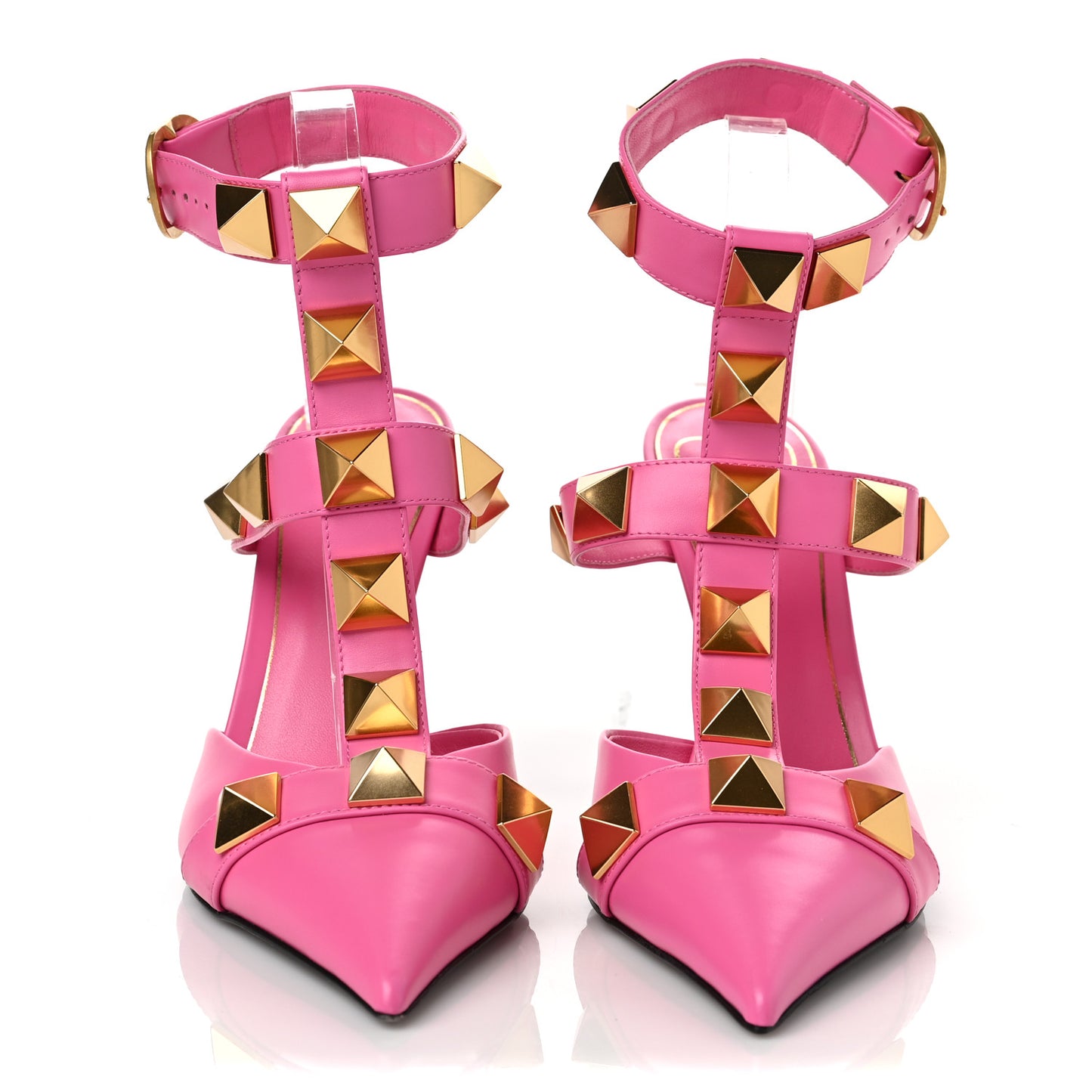 Calfskin Roman Stud Ankle Strap 100mm Pumps 39.5 Feminine Pink