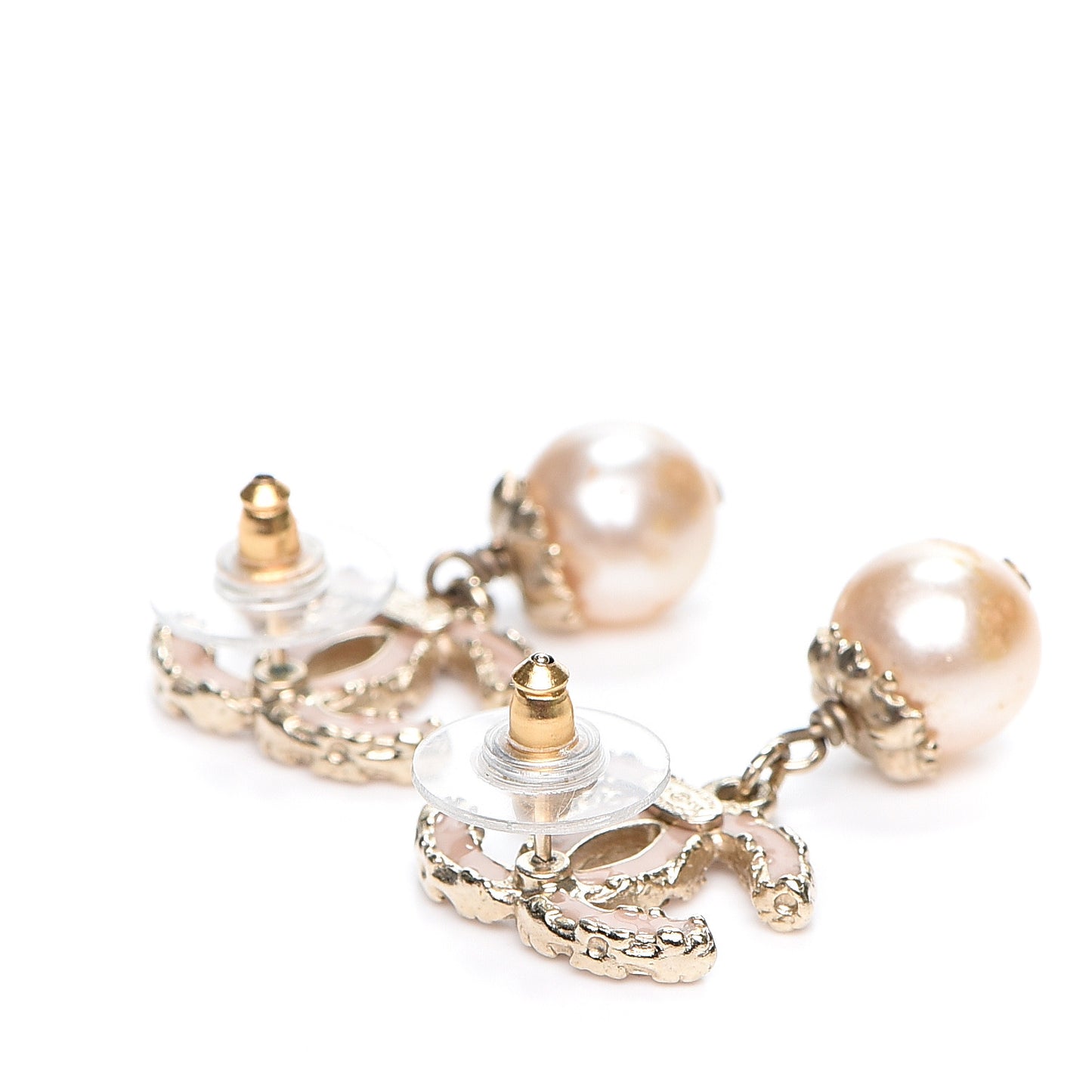 Crystal Pearl CC Drop Earrings Gold