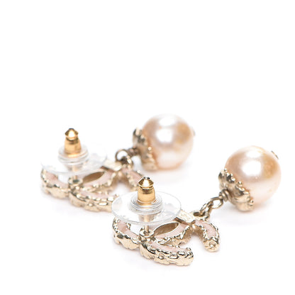Chanel Crystal Pearl CC Drop Earrings Gold 3 of 4