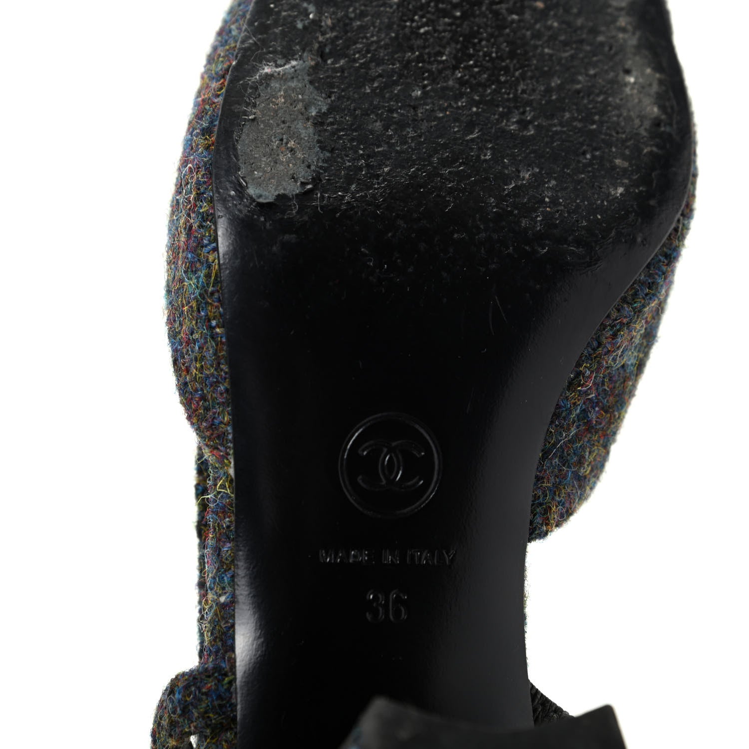 Chanel Tweed Cap Toe CC Slingback Pumps 36 Black Dark Grey 9 of 11