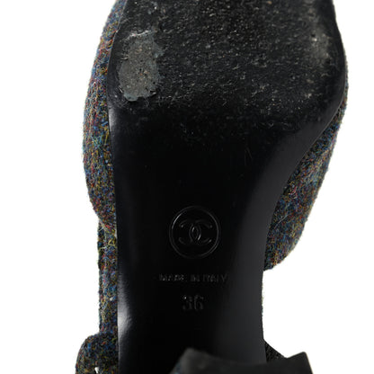 Chanel Tweed Cap Toe CC Slingback Pumps 36 Black Dark Grey 9 of 11