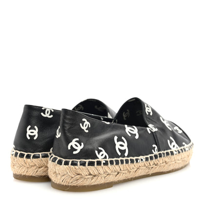 Chanel Lambskin Printed CC Espadrilles 38 Black White 4 of 9