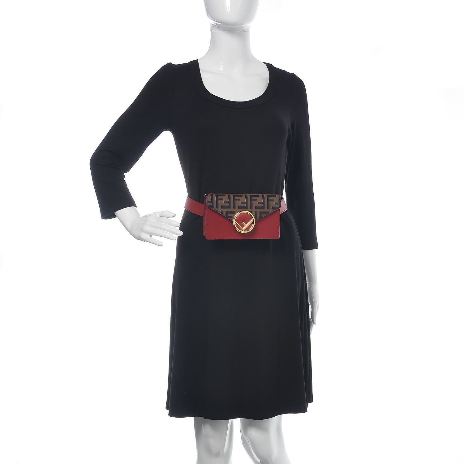 Fendi Vitello Cruise F is Fendi Bi-Color FF 1974 Embossed Envelope Belt Bag Maya Black Fragola 2 of 11