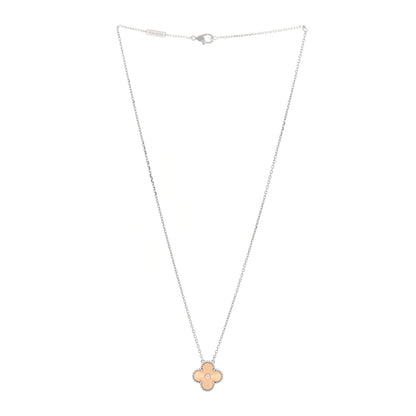 Van Cleef & Arpels 18K White Rose Gold Diamond Guilloche Vintage Alhambra Pendant Necklace 3 of 5