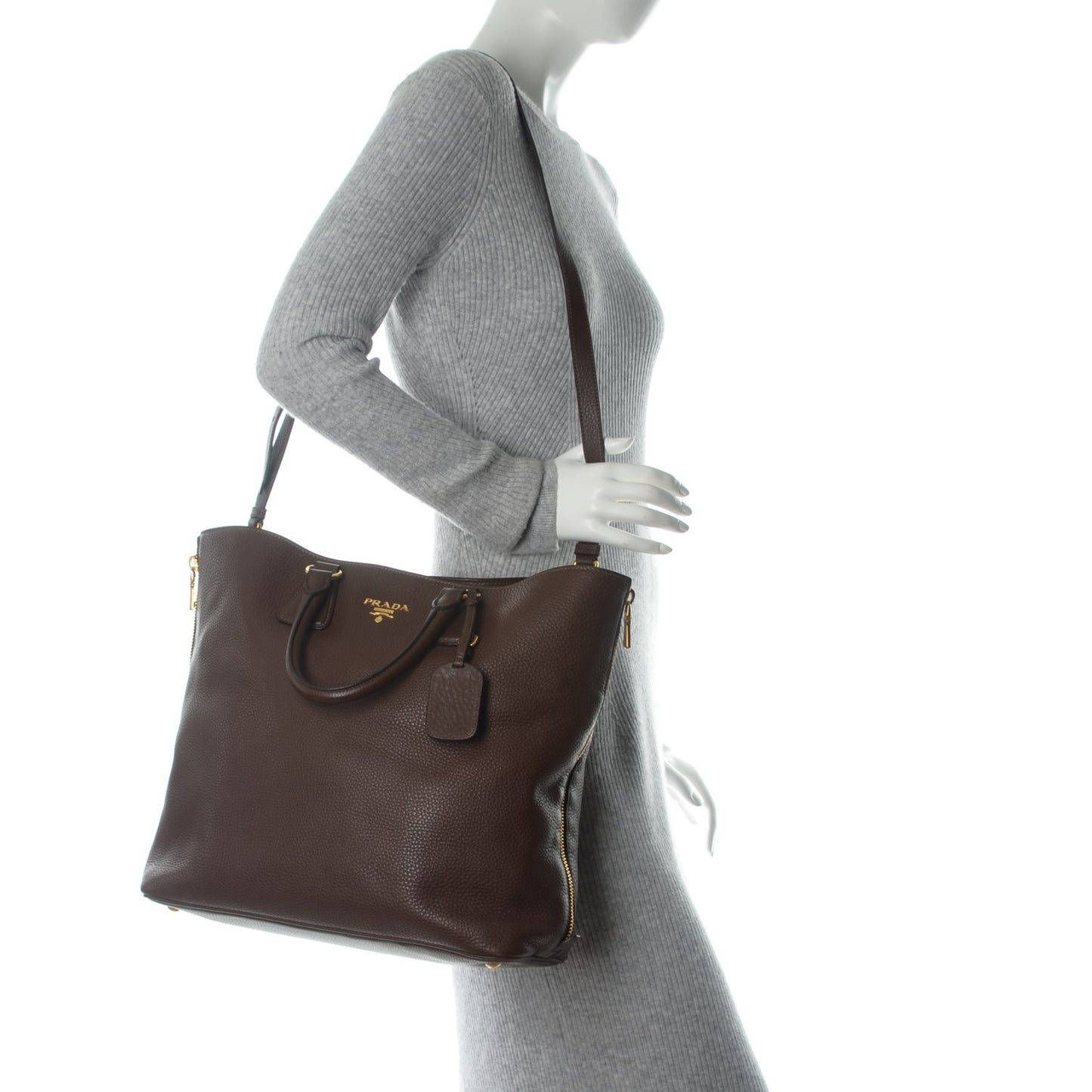 Vitello Daino Side Zip Tote Bruciato