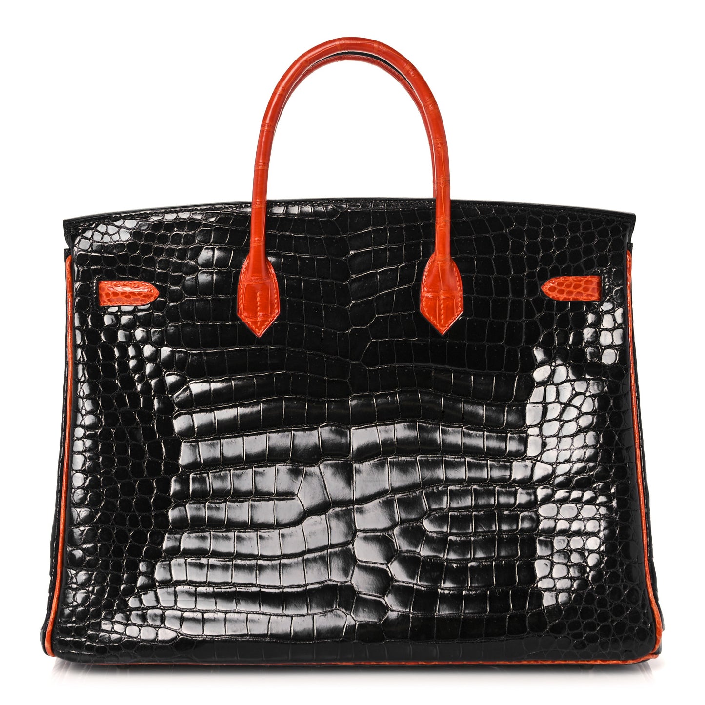 Shiny Porosus Crocodile Birkin 40 Black Orange