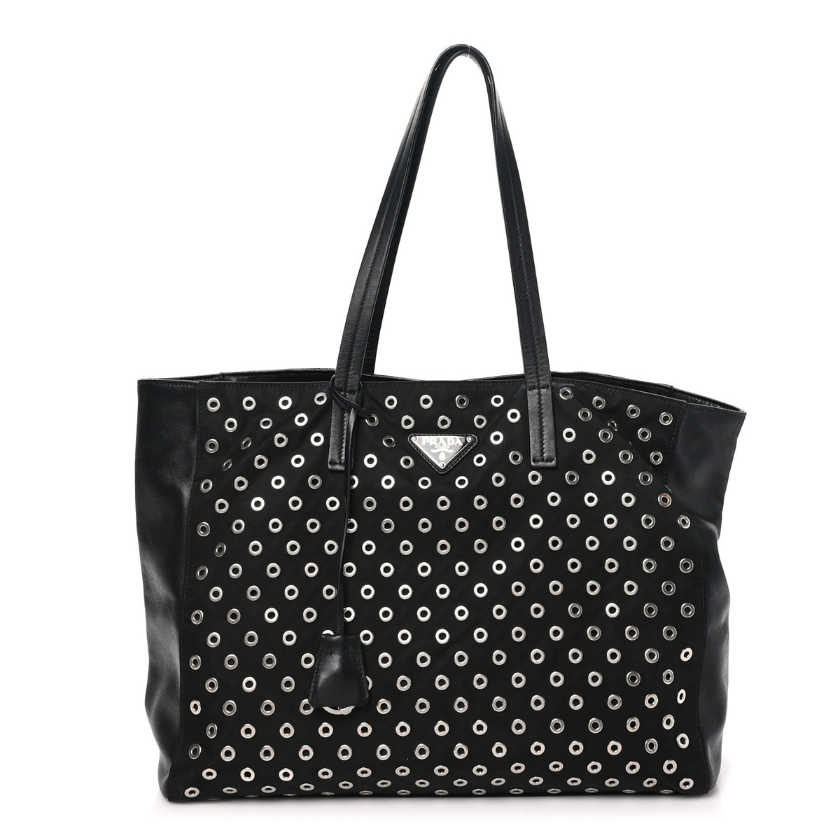 Prada Tessuto Nylon Calfskin Grommet Tote Black 1 of 9
