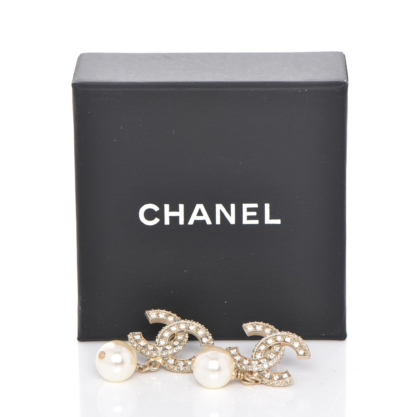 Crystal Pearl CC Drop Earrings Light Gold
