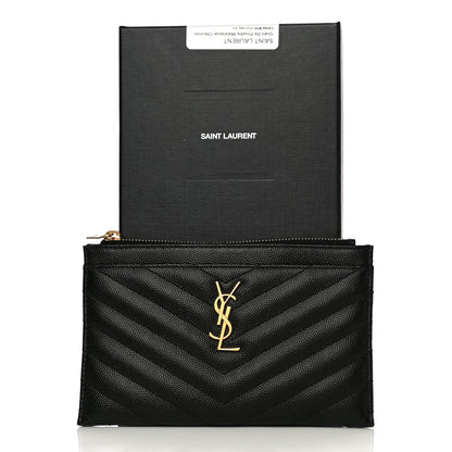 Saint Laurent Grain De Poudre Chevron Monogram Bill Pouch Black 14 of 14