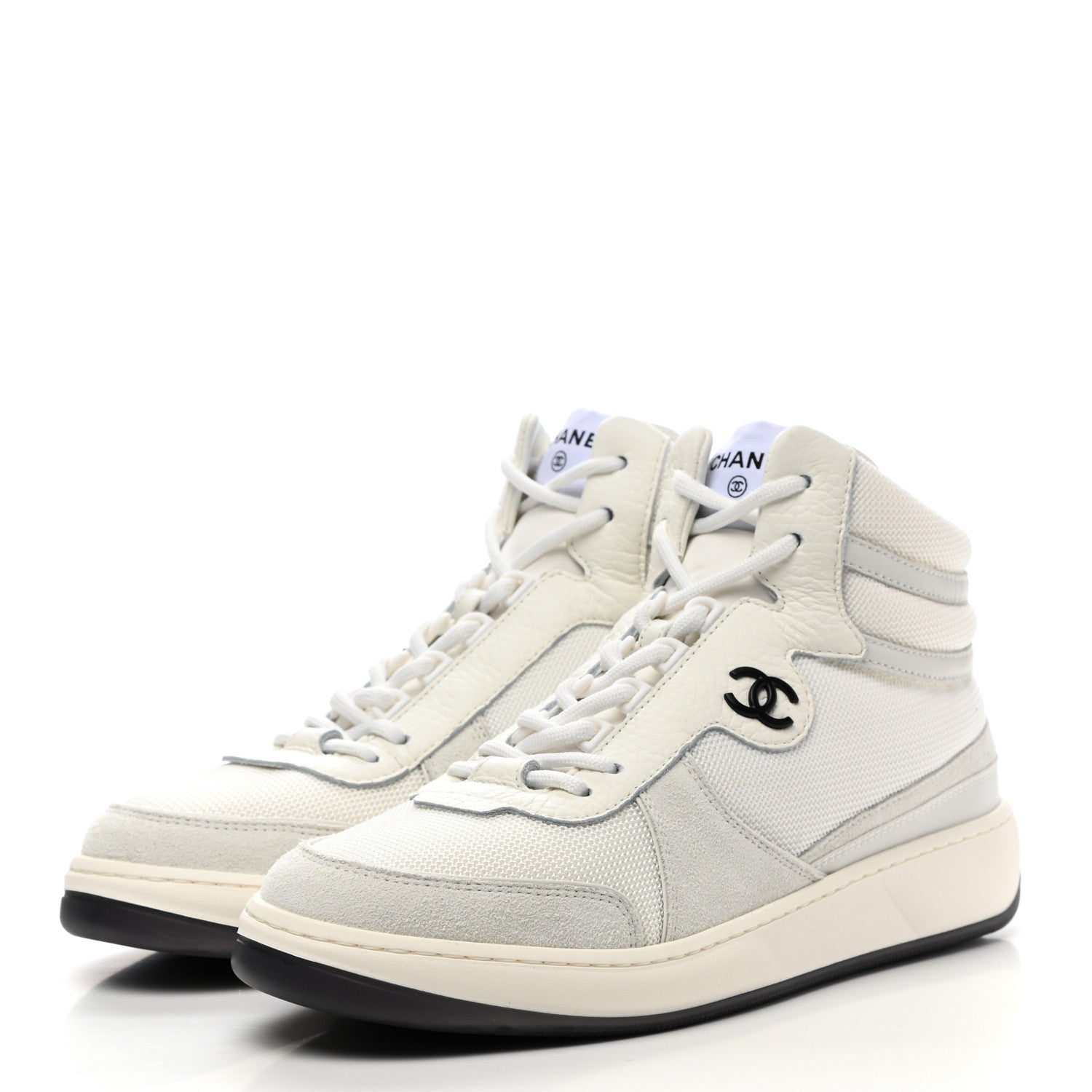 Chanel Suede Fabric Grained Calfskin Womens CC High Top Sneakers 40.5 White 3 of 12
