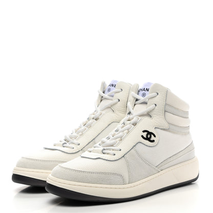 Chanel Suede Fabric Grained Calfskin Womens CC High Top Sneakers 40.5 White 3 of 12