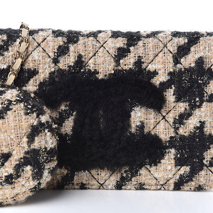 Chanel Tweed Shearling Quilted Wallet On Chain WOC and Coin Purse Beige Black 11 of 14