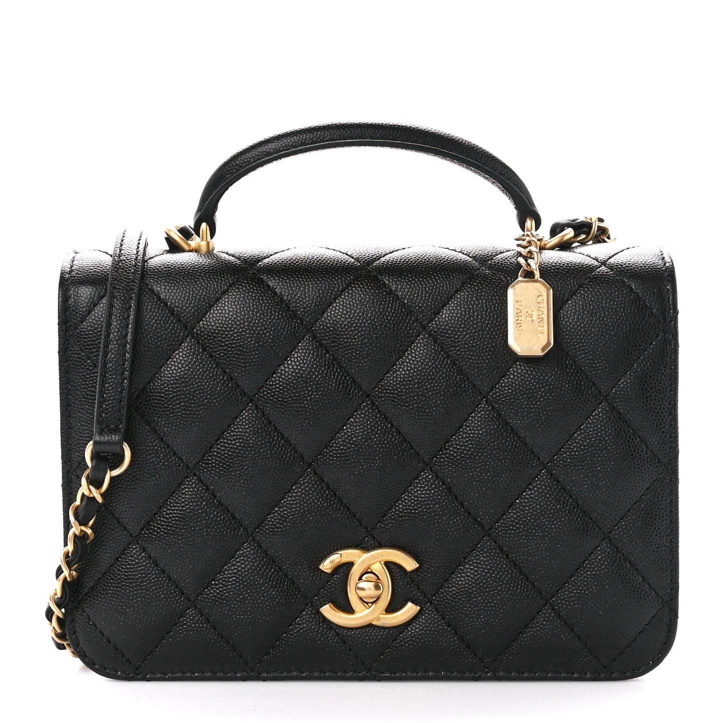 Caviar Quilted Mini Top Handle Flap Black