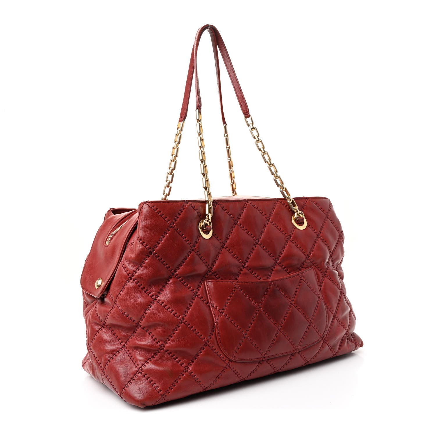 Chanel Calfskin Quilted Medium Retro Chain Tote Red 3 of 12