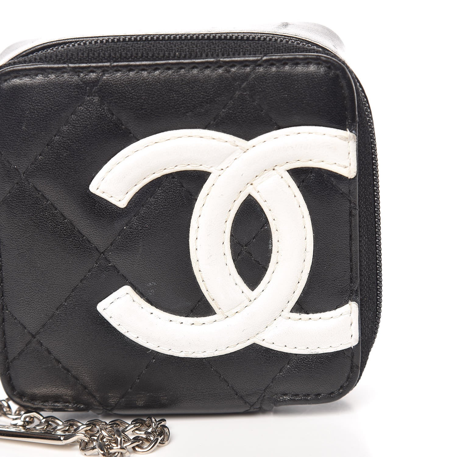Chanel Calfskin Quilted Cambon Zip Around Makeup Pouch Black White 7 of 13