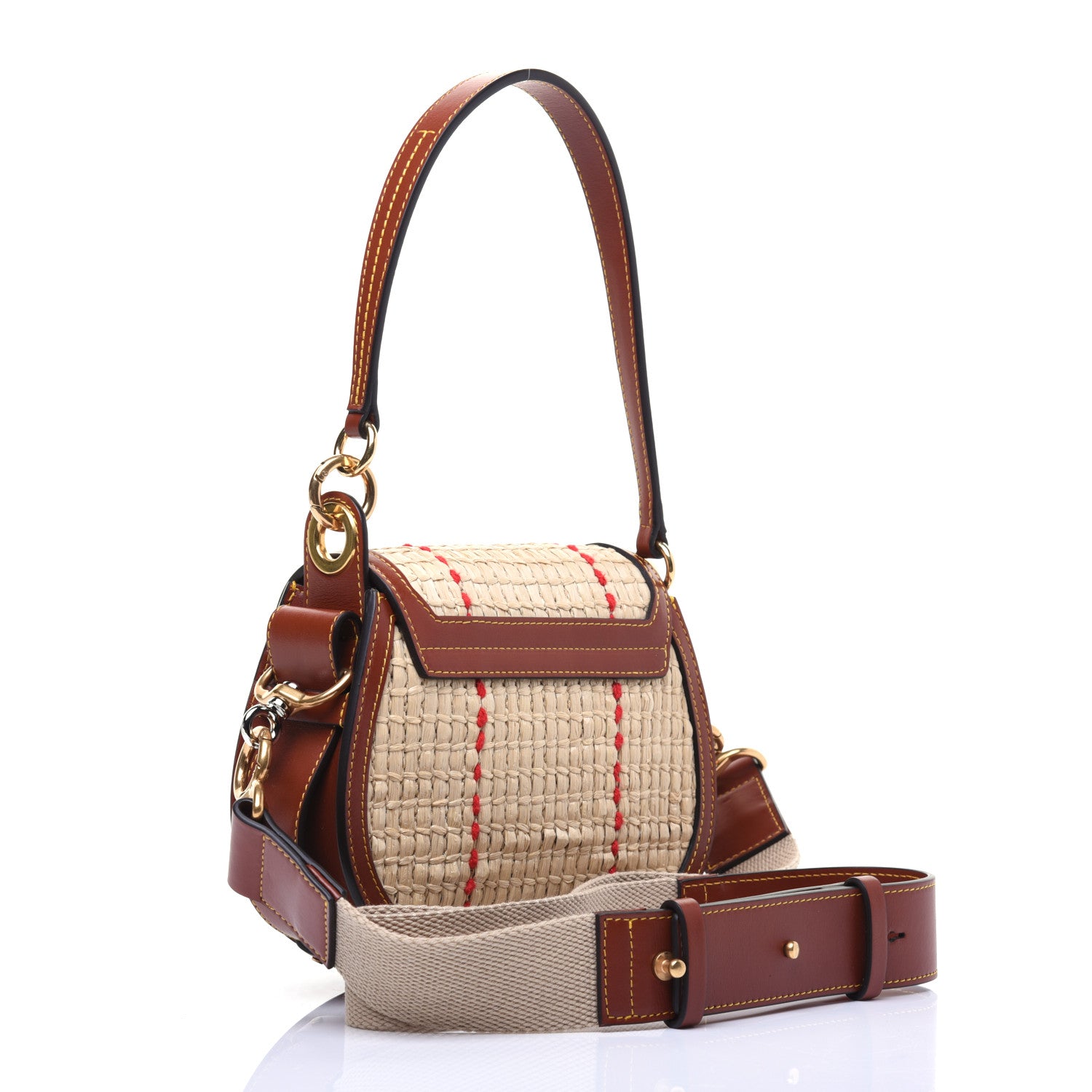 Chloe Calfskin Raffia Embroidered Small Tess Bag Sepia Brown 4 of 17