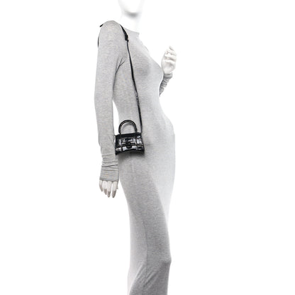 Balenciaga Shiny Calfskin Monochrome Crocodile Embossed Hourglass Top Handle Bag Mini Black 2 of 9