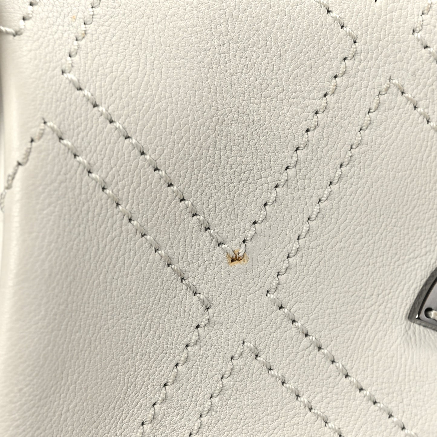Calfskin Diamond Stitch Accordion Flap White
