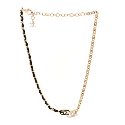 Chanel Metal Calfskin Crystal Double CC Short Necklace Black Gold 3 of 4