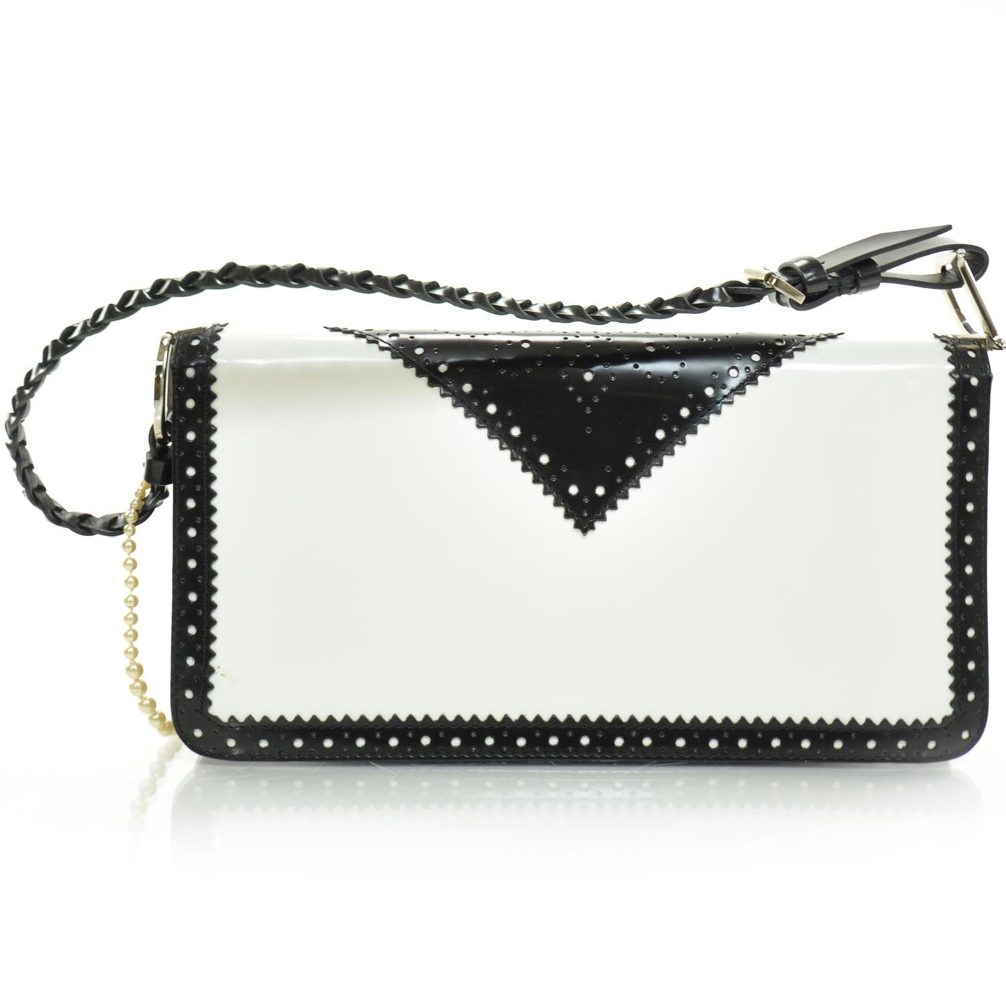 Leather D Trick Shoulder Bag Black and White