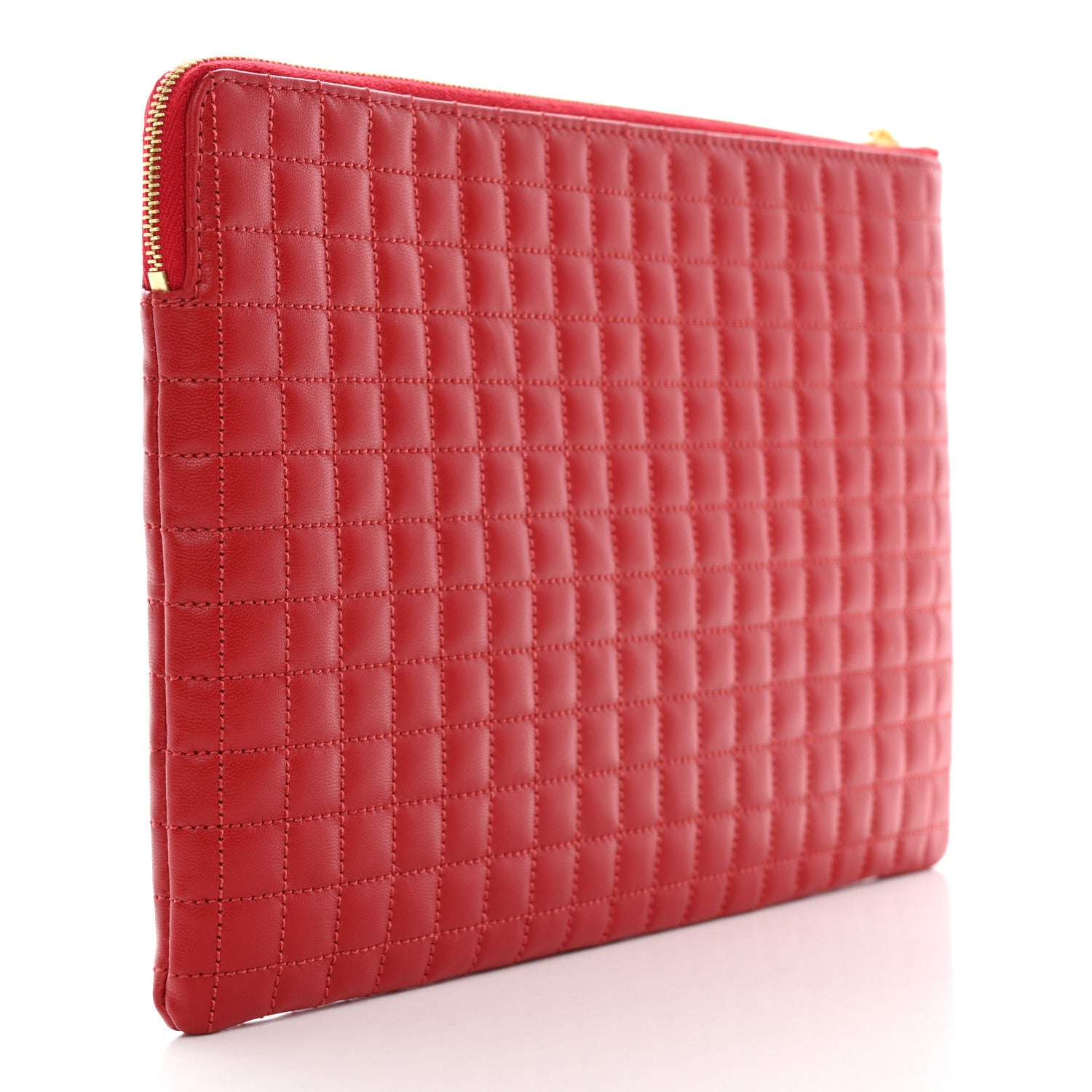 Celine Calfskin Quilted C Charm Pouch Red 3 of 6