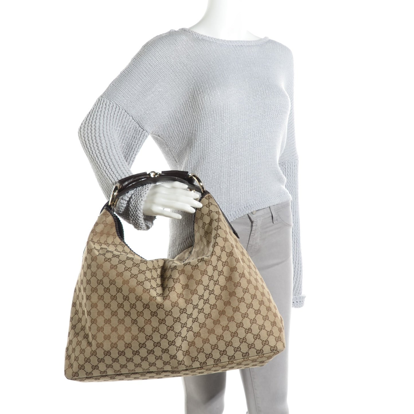 Monogram Large Horsebit Chain Hobo Dark Brown